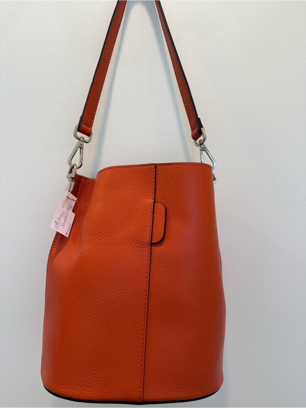 Structured Orange Leather Bucket Tote